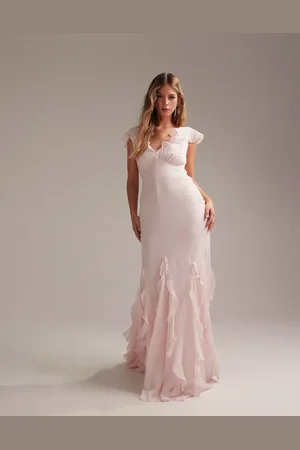 ASOS Bridesmaids flutter sleeve bias maxi dress with godet frill hem in soft