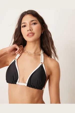 New Look Contrast strap triangle bikini top in