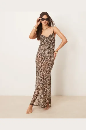 New Look Cowl neck maxi beach dress in leopard print