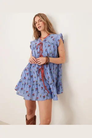 Free People Sundown ditsy print smock mini dress in