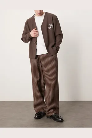 ASOS Wide leg smart trousers with turn up hem in stripe