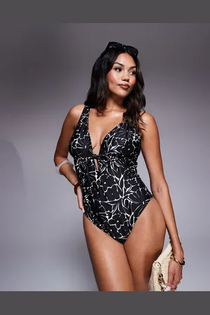 ASOS Fuller Bust cut out plunge swimsuit in mono floral print