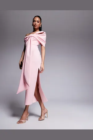 ASOS Scuba off shoulder bow detail midi dress in