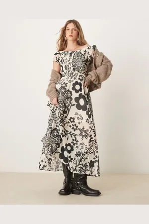 Free People Ultraviolet floral shirred bust midaxi dress in monochrome