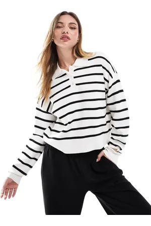 ONLY Knitted polo in black and white stripes