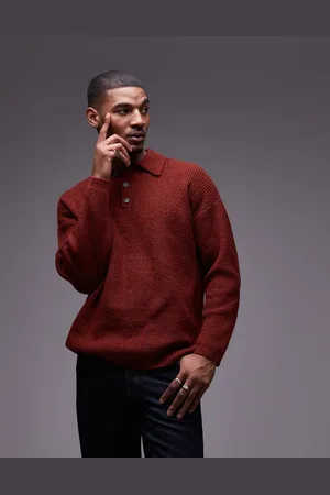 Topman Relaxed fit compact knit polo jumper in dark