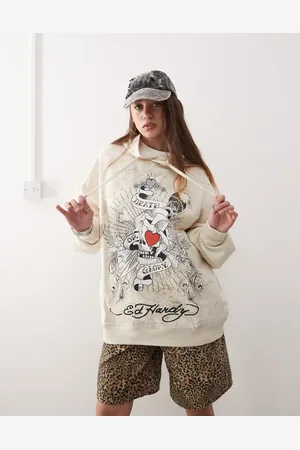 ED HARDY Death or glory love hoodie in beige