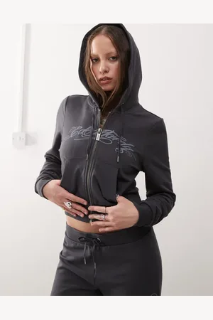 ED HARDY Love is mystery cropped hoodie in charcoal co-ord