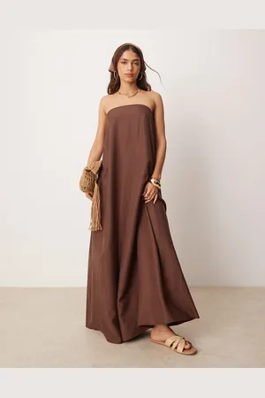 ASOS Cupro bandeau maxi dress in chocolate