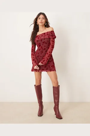 ASOS Fold over flocked mesh asymmetric mini dress in