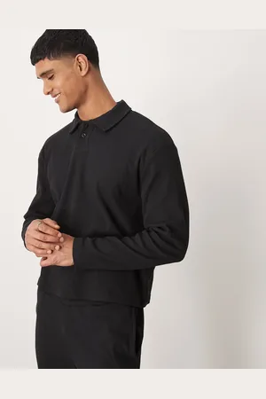 ASOS Co-ord oversized ribbed polo sweatshirt in washed black - CHARCOAL