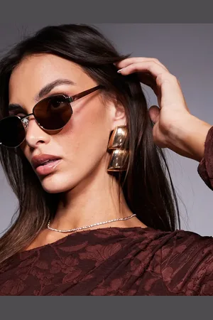 ASOS Metal angled sunglasses in with brown lens