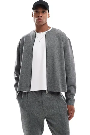 ASOS Co-ord zip through cardigan sweatshirt in textured - CHARCOAL