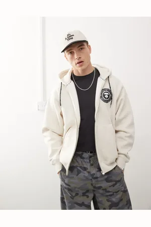 A Bathing Ape Aape by A Bathing Ape logo zip up hoodie in beige
