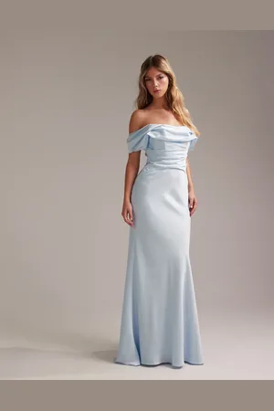 ASOS Bridesmaids bardot satin maxi dress in light