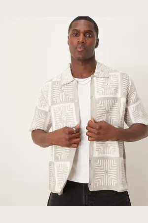 Abercrombie & Fitch Crochet knitted tile shirt in cream