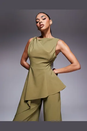 ASOS Twist shoulder draped jumpsuit in olive