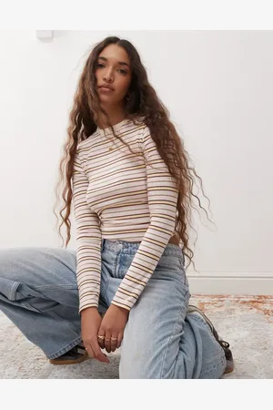 Miss Selfridge Stripe long sleeve top in pink