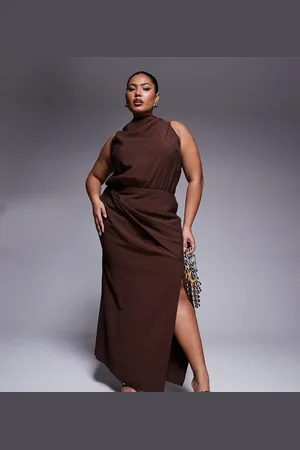 ASOS ASOS DESIGN Curve high neck wrap maxi dress in dark chocolate