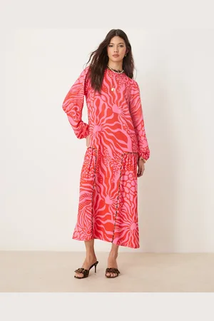Never Fully Dressed Oversized drop hem midaxi dress in red and