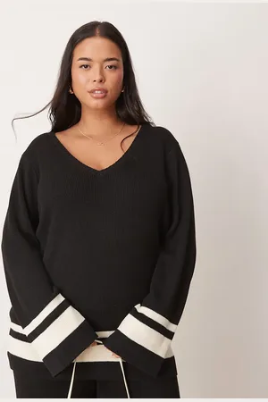 Pretty Lavish V neck contrast knit jumper co ord in