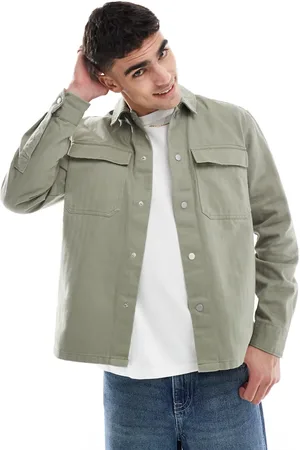 River Island Herringbone overshirt in khaki