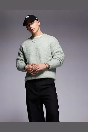 ASOS Relaxed knitted textured jumper in sage green - LGREY