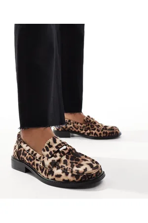 ASOS Match penny loafer in leopard suedette