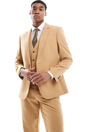 ASOS Slim suit jacket with wool in camel basketweave