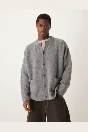 ASOS Super oversized boxy fit knitted textured crew neck cardigan in marl with pockets