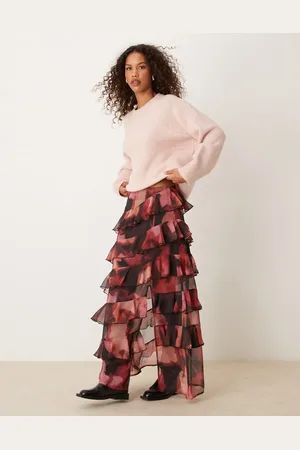 Miss Selfridge Asymmetric ruffle maxi skirt in floral print