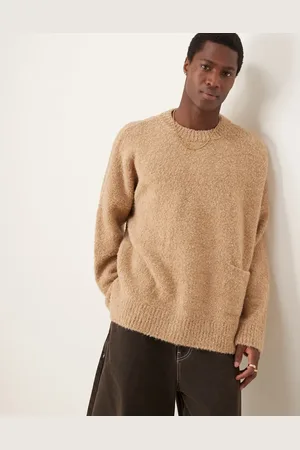 ASOS ASOS DEISGN super oversized boxy textured knitted jumper with pocket in beige - BEIGE