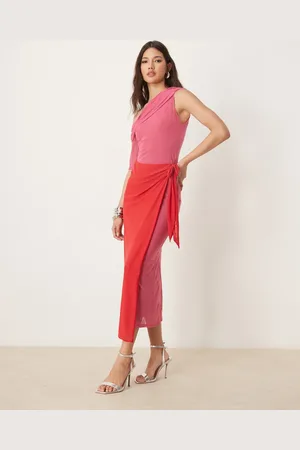 Never Fully Dressed One shoulder contrast midaxi dress in red and