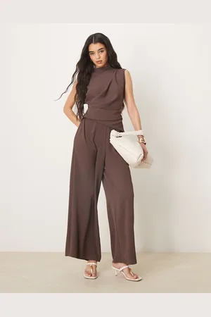 ASOS Gathered waist sleeveless jumpsuit in chocolate