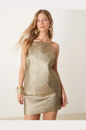 Abercrombie & Fitch Co-ord high neck longline top with strappy back in metallic