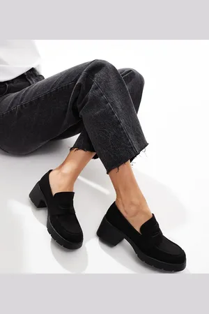 ASOS Wide Fit Scribble chunky mid heeled loafers in suedette