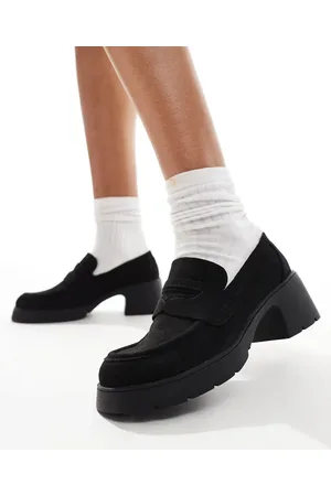 ASOS Scribble chunky mid heeled loafers in suedette