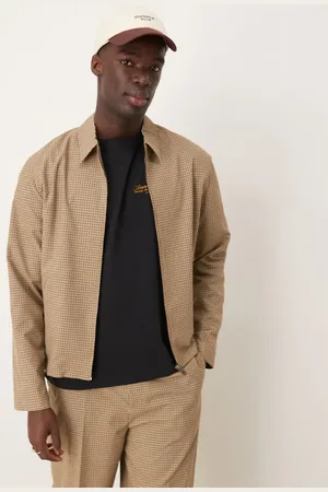 ASOS Smart co-ord harrington jacket in stone micro check