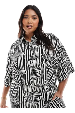 ASOS Curve cropped shirt co-ord in mono print