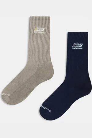 New Balance 2 pack ribbed crew socks in navy and light brown