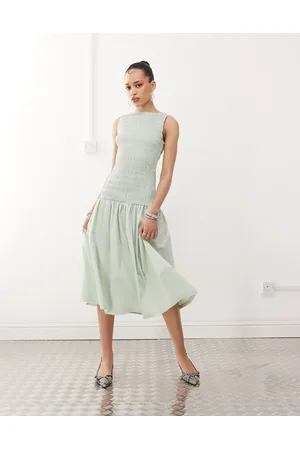 Amy Lynn Shirred drop waist midi dress in mint