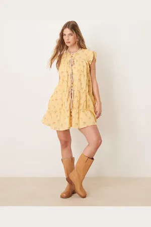 Free People Sundown ditsy print smock mini dress in