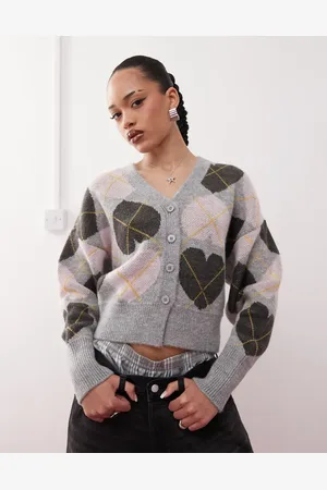 COLLUSION Knitted argyle heart cardi in