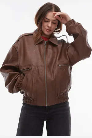 Topshop Faux leather oversized bomber jacket in
