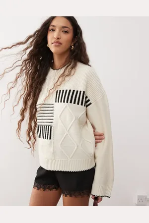 Miss Selfridge Patchwork knitted cable jumper