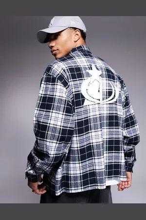ASOS Boxy oversized check shirt with chest and back print