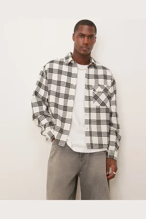 ASOS Oversized boxy waffle shirt in black and white check