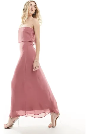VILA Bandeau maxi dress with straps in rose