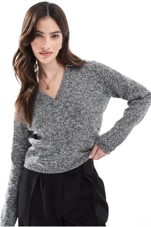 ASOS Knitted collar jumper in twist yarn in mono