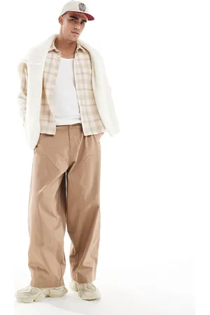 ASOS Oversized baggy canvas trouser with knee panels in beige